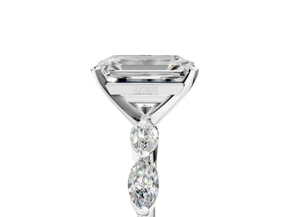 Emerald Cut Lab Diamond Ring with Marquise Side Stones and Prong Setting| D VS1