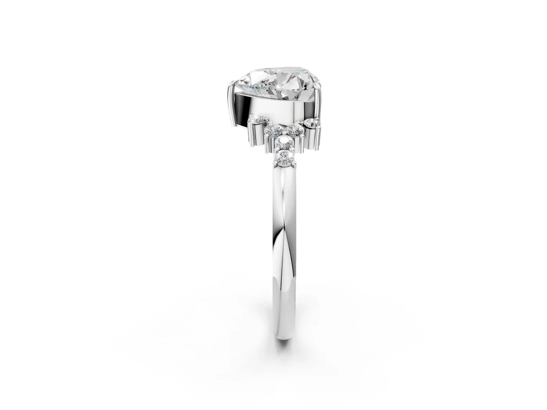Heart Cut Lab Diamond Ring with Side Stones and Four-Prong Setting| D VS1