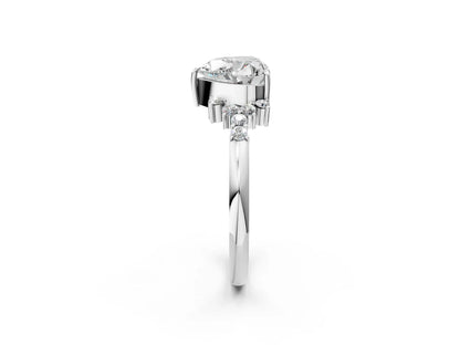 Heart Cut Lab Diamond Ring with Side Stones and Four-Prong Setting| D VS1