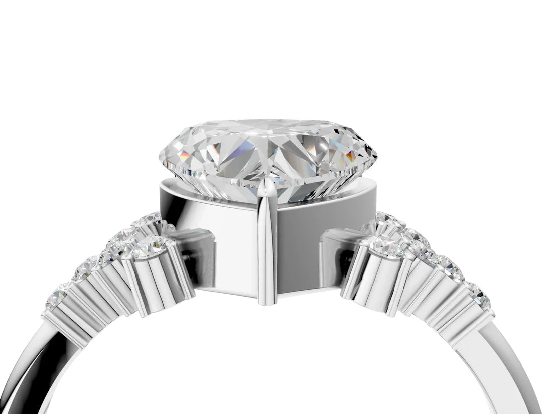 Heart Cut Lab Diamond Ring with Side Stones and Four-Prong Setting| D VS1