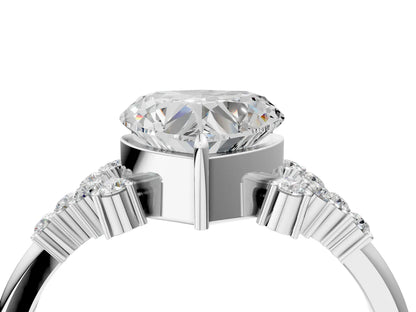Heart Cut Lab Diamond Ring with Side Stones and Four-Prong Setting| D VS1