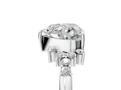 Heart Cut Lab Diamond Ring with Side Stones and Four-Prong Setting| D VS1