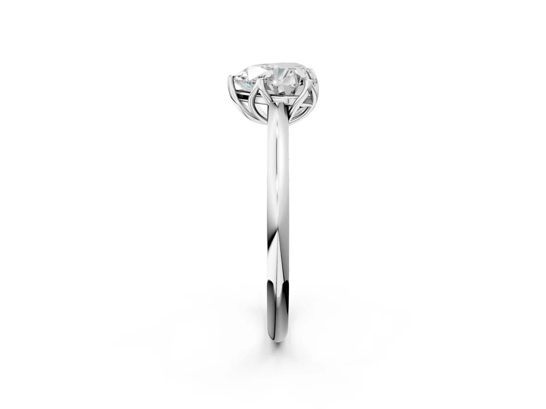 Heart Cut Lab Diamond Solitaire Ring with Flower Prong Setting and Classic Band| D VS1