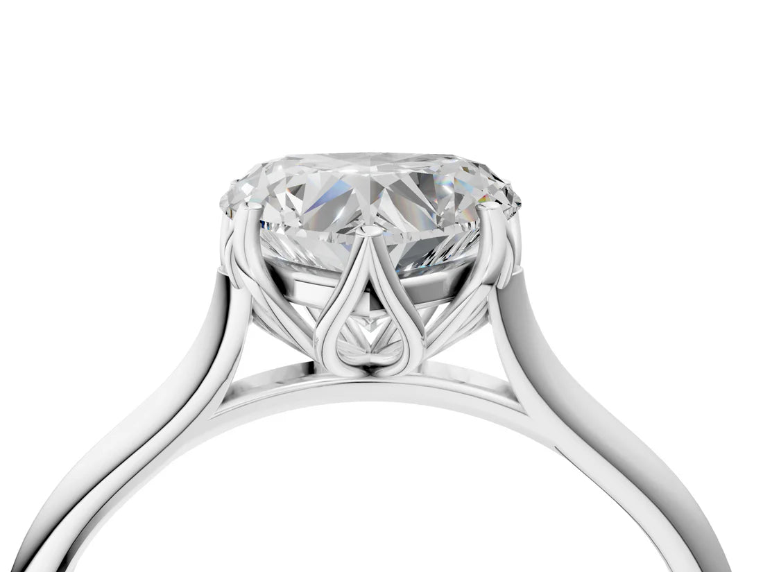 Heart Cut Lab Diamond Solitaire Ring with Flower Prong Setting and Classic Band| D VS1