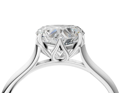 Heart Cut Lab Diamond Solitaire Ring with Flower Prong Setting and Classic Band| D VS1