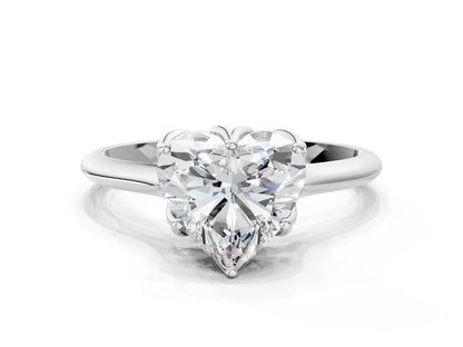 Heart Cut Lab Diamond Solitaire Ring with Flower Prong Setting and Classic Band| D VS1