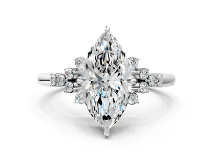 Marquise Cut Lab Diamond Ring with Side Stones and Four-Prong Setting| D VS1