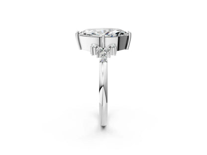 Marquise Cut Lab Diamond Ring with Side Stones and Four-Prong Setting| D VS1