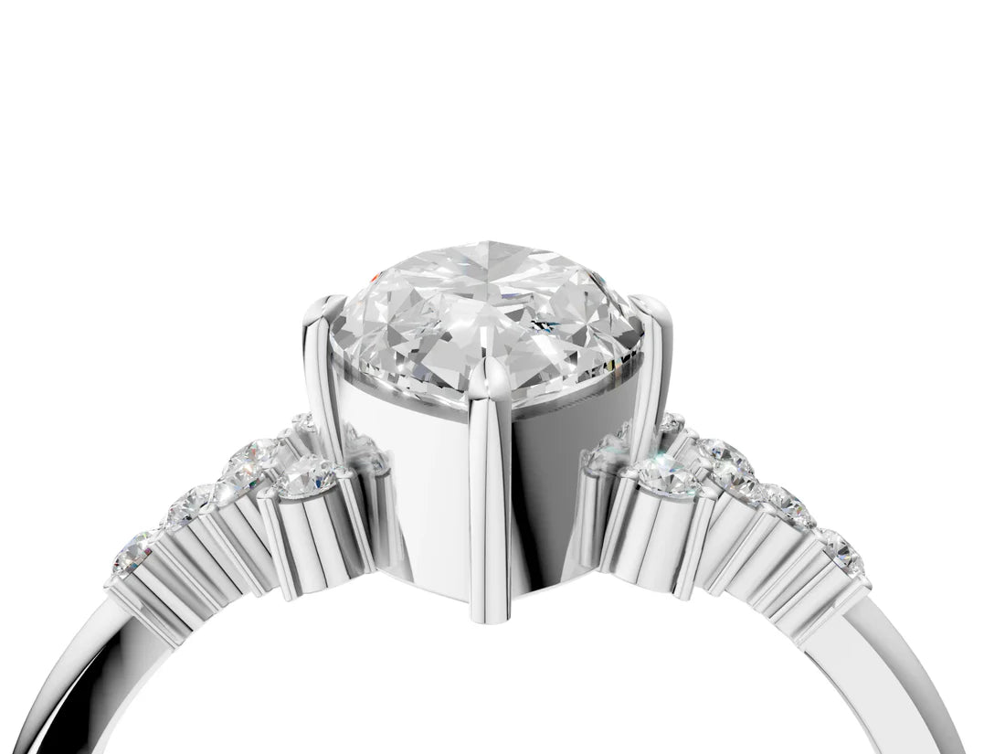 Marquise Cut Lab Diamond Ring with Side Stones and Four-Prong Setting| D VS1