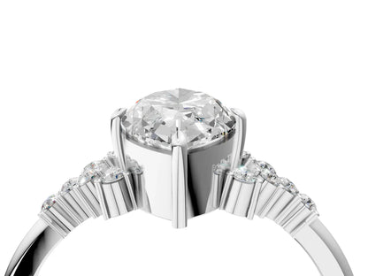Marquise Cut Lab Diamond Ring with Side Stones and Four-Prong Setting| D VS1