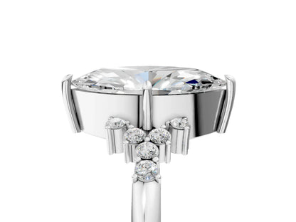 Marquise Cut Lab Diamond Ring with Side Stones and Four-Prong Setting| D VS1