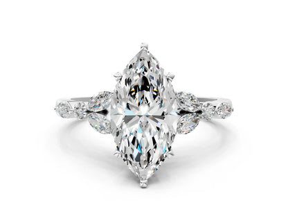 Marquise Cut Lab Diamond Solitaire Ring with Side Stones and Four-Prong Setting| D VS1