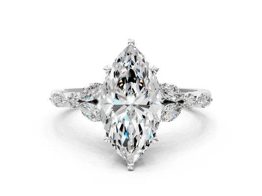 Marquise Cut Lab Diamond Solitaire Ring with Side Stones and Four-Prong Setting| D VS1