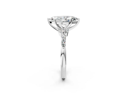 Marquise Cut Lab Diamond Solitaire Ring with Side Stones and Four-Prong Setting| D VS1