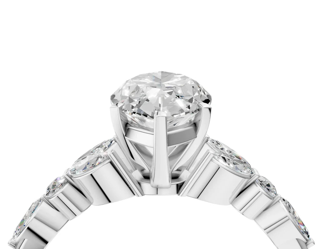 Marquise Cut Lab Diamond Solitaire Ring with Side Stones and Four-Prong Setting| D VS1