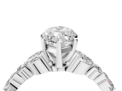 Marquise Cut Lab Diamond Solitaire Ring with Side Stones and Four-Prong Setting| D VS1