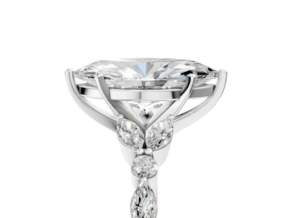 Marquise Cut Lab Diamond Solitaire Ring with Side Stones and Four-Prong Setting| D VS1