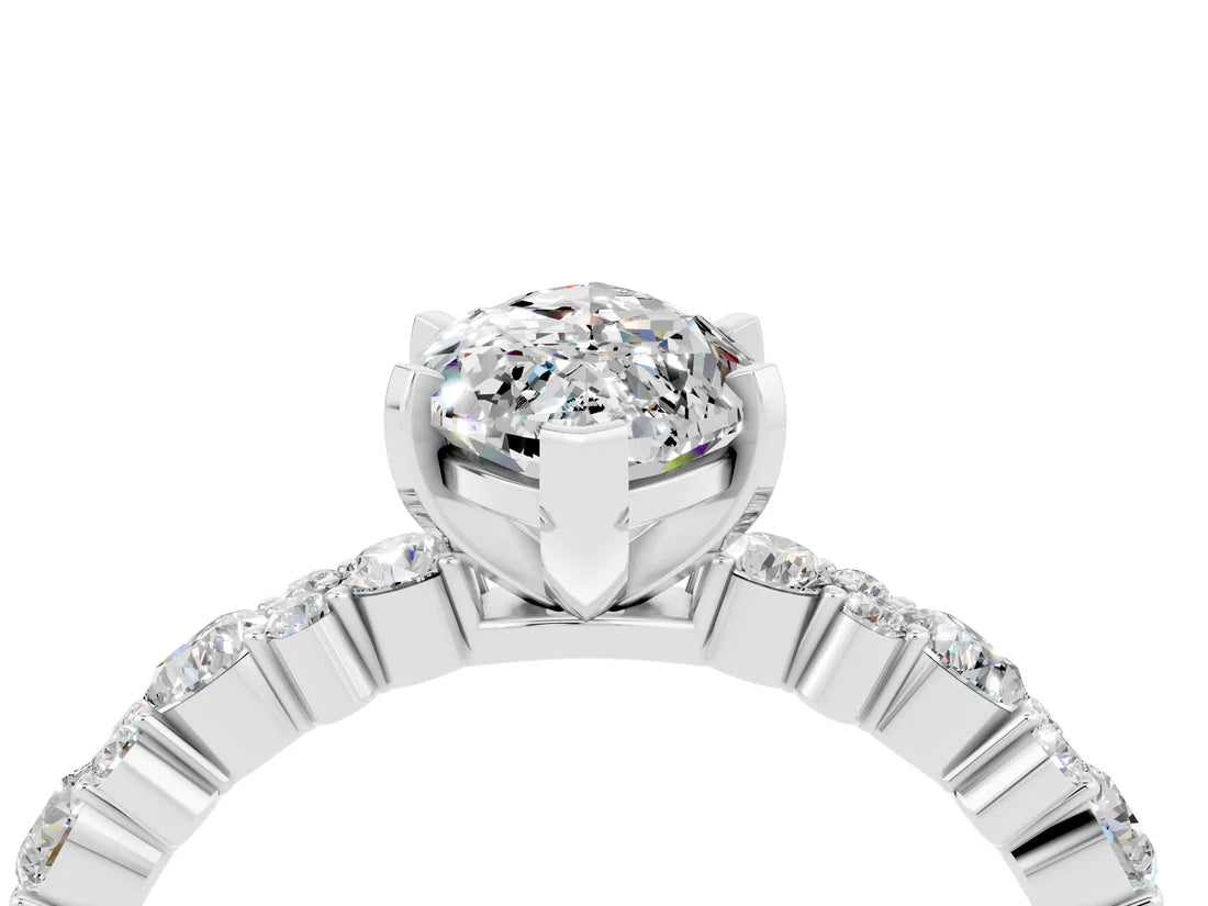 Marquise Cut Lab Diamond Side Stone Solitaire Ring with Round and Four-Prong Setting| D VS1