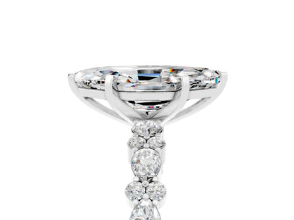 Marquise Cut Lab Diamond Side Stone Solitaire Ring with Round and Four-Prong Setting| D VS1