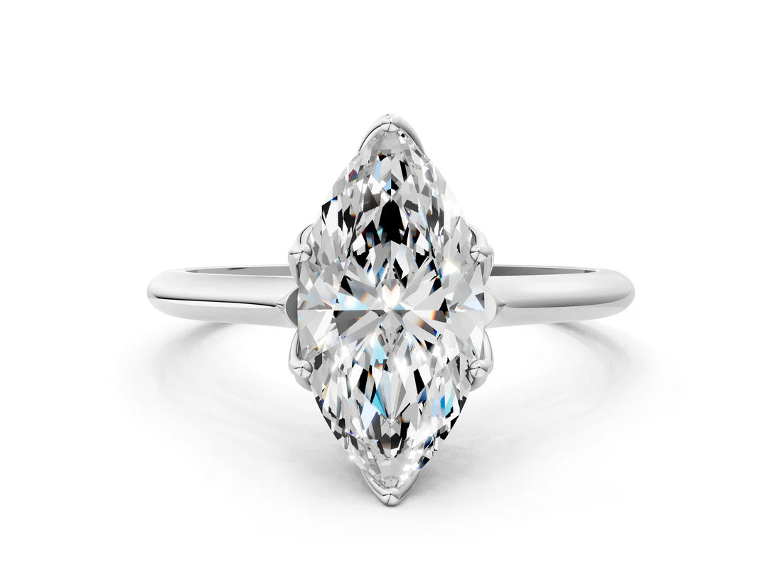 Marquise Cut Lab Diamond Solitaire Ring with Flower Prong Setting and Classic Band| D VS1