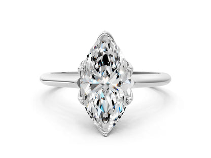 Marquise Cut Lab Diamond Solitaire Ring with Flower Prong Setting and Classic Band| D VS1