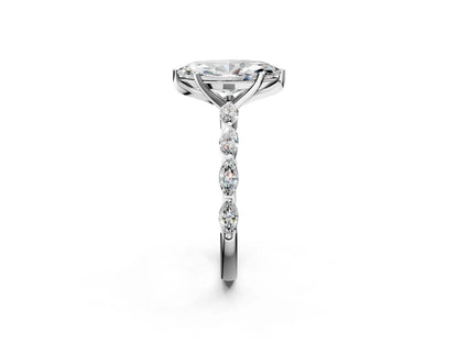 Marquise Cut Lab Diamond Ring with Marquise Side Stones and Prong Setting| D VS1