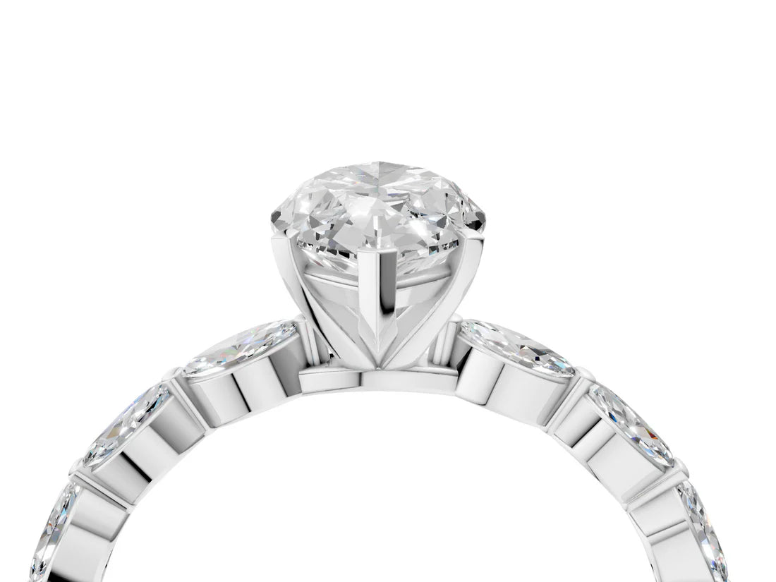 Marquise Cut Lab Diamond Ring with Marquise Side Stones and Prong Setting| D VS1