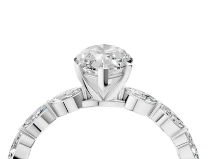 Marquise Cut Lab Diamond Ring with Marquise Side Stones and Prong Setting| D VS1