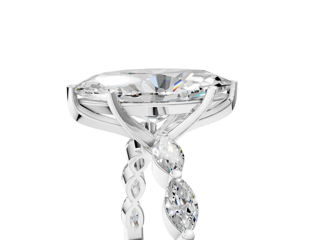 Marquise Cut Lab Diamond Ring with Marquise Side Stones and Prong Setting| D VS1