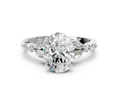 Oval Cut Lab Diamond Solitaire Ring with Side Stones and Four-Prong Setting| D VS1