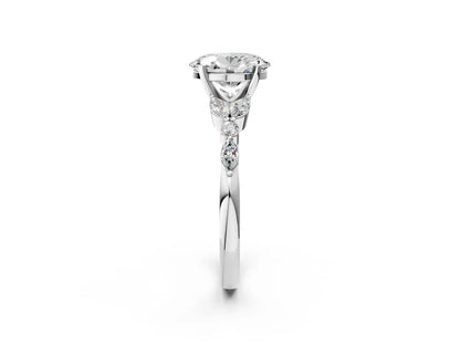 Oval Cut Lab Diamond Solitaire Ring with Side Stones and Four-Prong Setting| D VS1