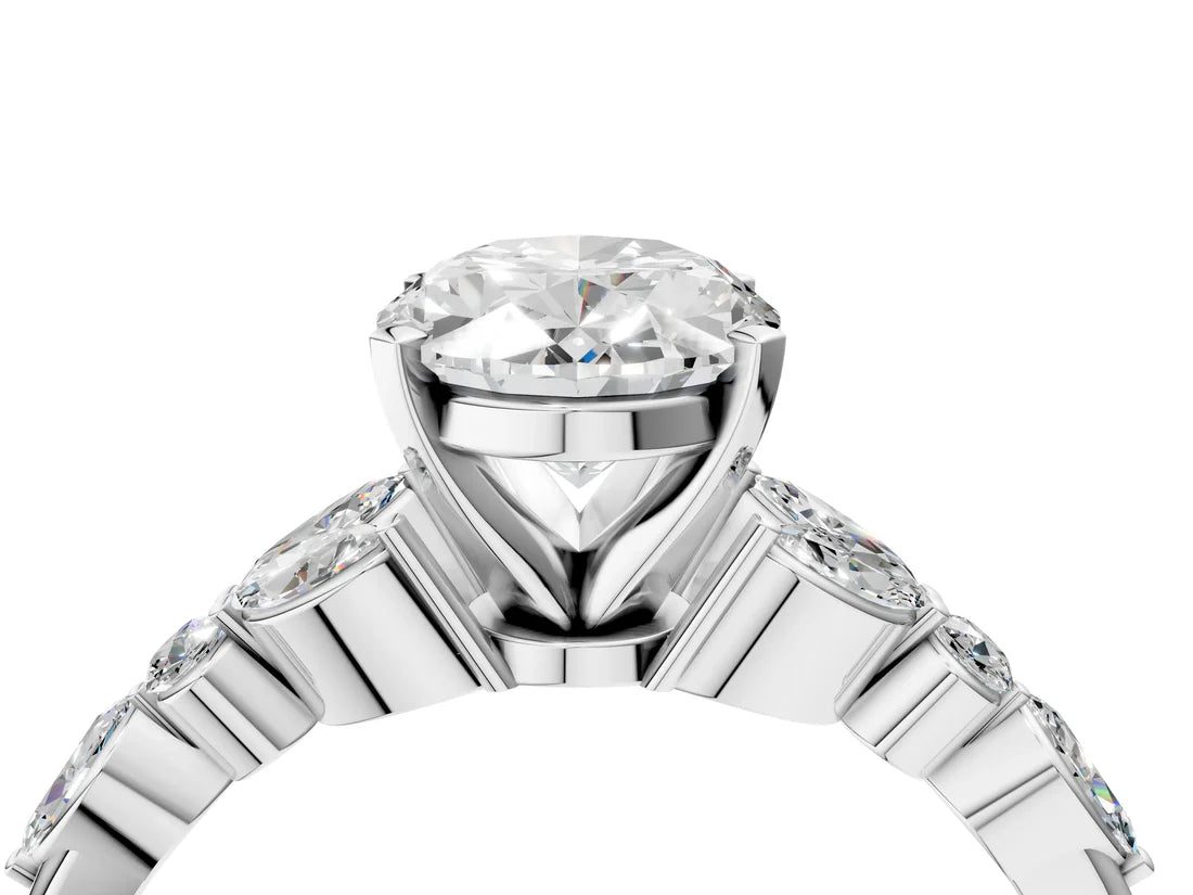 Oval Cut Lab Diamond Solitaire Ring with Side Stones and Four-Prong Setting| D VS1