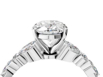 Oval Cut Lab Diamond Solitaire Ring with Side Stones and Four-Prong Setting| D VS1