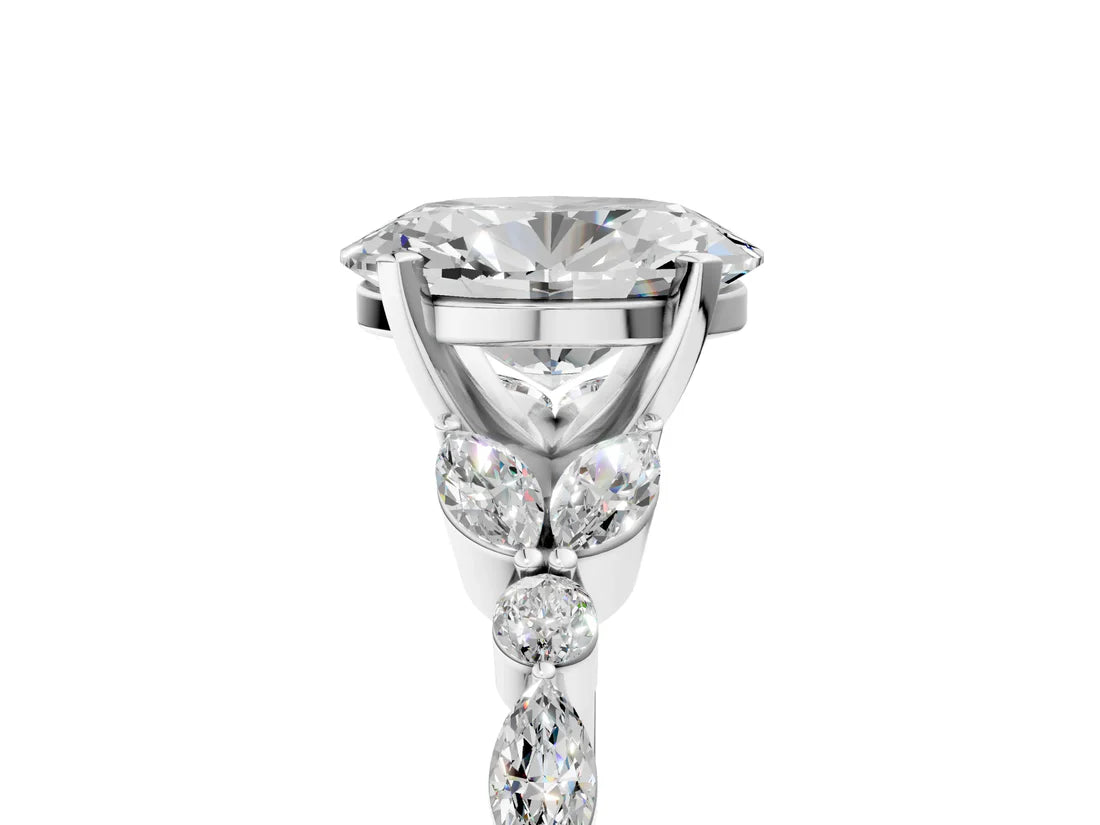 Oval Cut Lab Diamond Solitaire Ring with Side Stones and Four-Prong Setting| D VS1