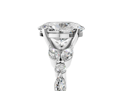 Oval Cut Lab Diamond Solitaire Ring with Side Stones and Four-Prong Setting| D VS1