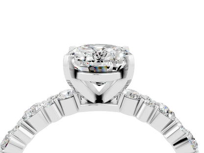 Oval Cut Lab Diamond Side Stone Solitaire Ring with Round and Four-Prong Setting| D VS1