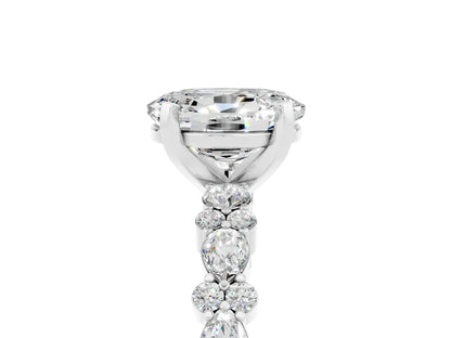 Oval Cut Lab Diamond Side Stone Solitaire Ring with Round and Four-Prong Setting| D VS1