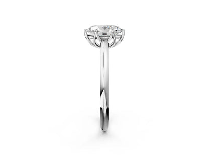 Oval Cut Lab Diamond Solitaire Ring with Flower Prong Setting and Classic Band| D VS1
