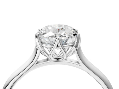 Oval Cut Lab Diamond Solitaire Ring with Flower Prong Setting and Classic Band| D VS1