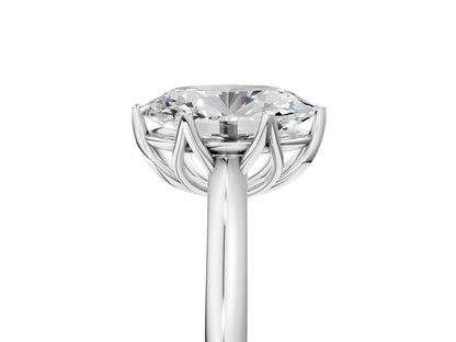 Oval Cut Lab Diamond Solitaire Ring with Flower Prong Setting and Classic Band| D VS1