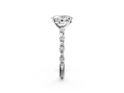 Oval Cut Lab Diamond Ring with Marquise Side Stones and Prong Setting| D VS1