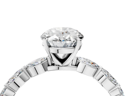Oval Cut Lab Diamond Ring with Marquise Side Stones and Prong Setting| D VS1