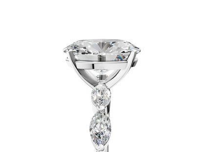 Oval Cut Lab Diamond Ring with Marquise Side Stones and Prong Setting| D VS1