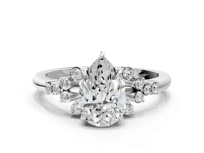 Pear Cut Lab Diamond Ring with Side Stones and Four-Prong Setting| D VS1