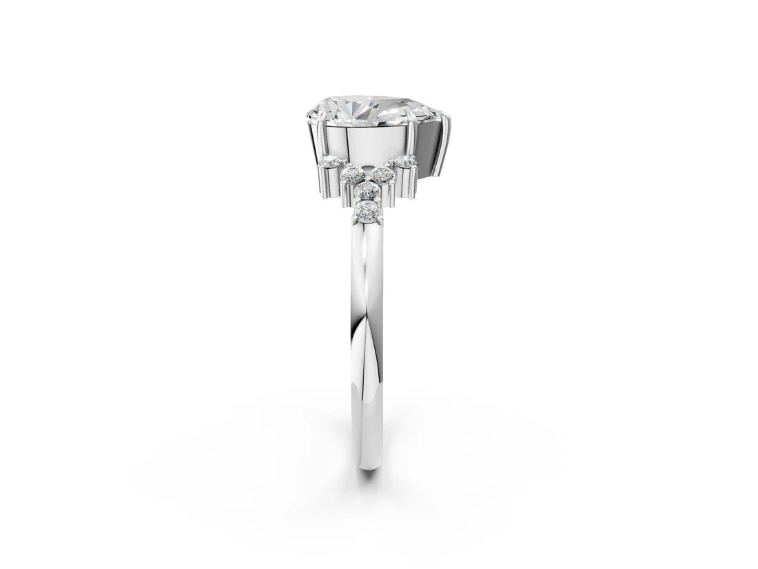 Pear Cut Lab Diamond Ring with Side Stones and Four-Prong Setting| D VS1