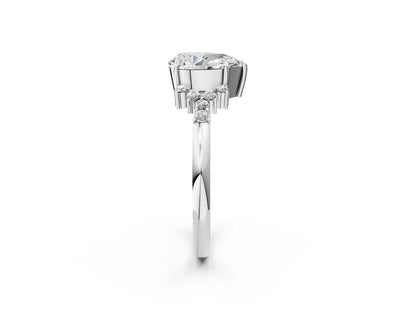 Pear Cut Lab Diamond Ring with Side Stones and Four-Prong Setting| D VS1