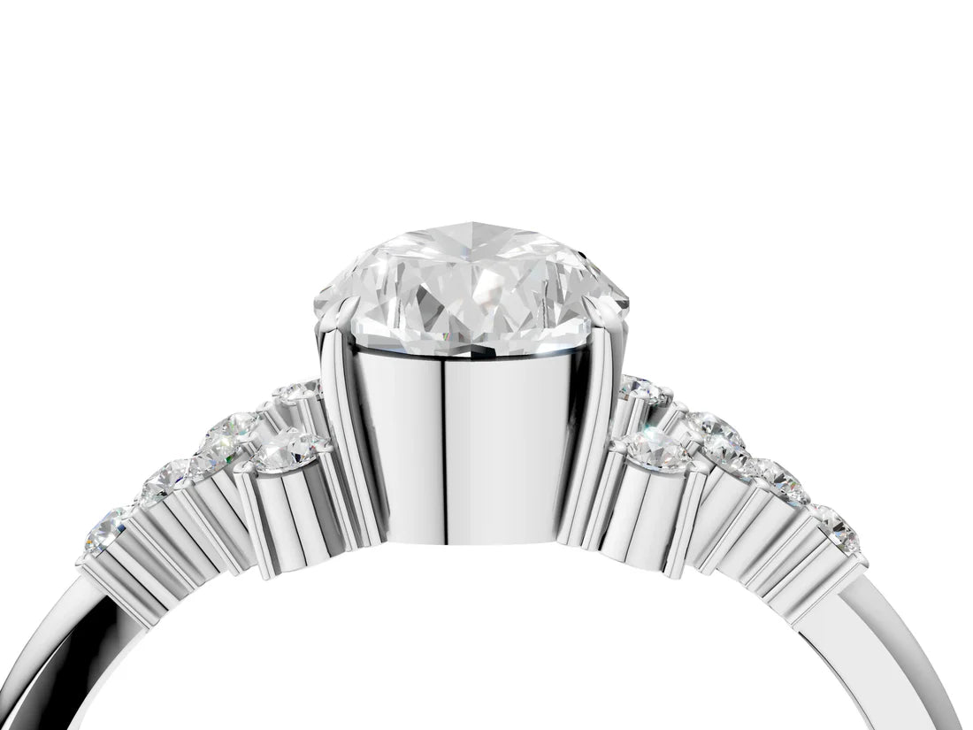 Pear Cut Lab Diamond Ring with Side Stones and Four-Prong Setting| D VS1
