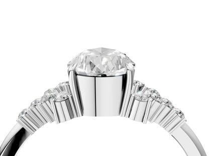 Pear Cut Lab Diamond Ring with Side Stones and Four-Prong Setting| D VS1