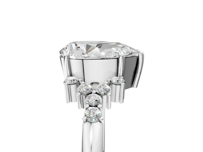 Pear Cut Lab Diamond Ring with Side Stones and Four-Prong Setting| D VS1
