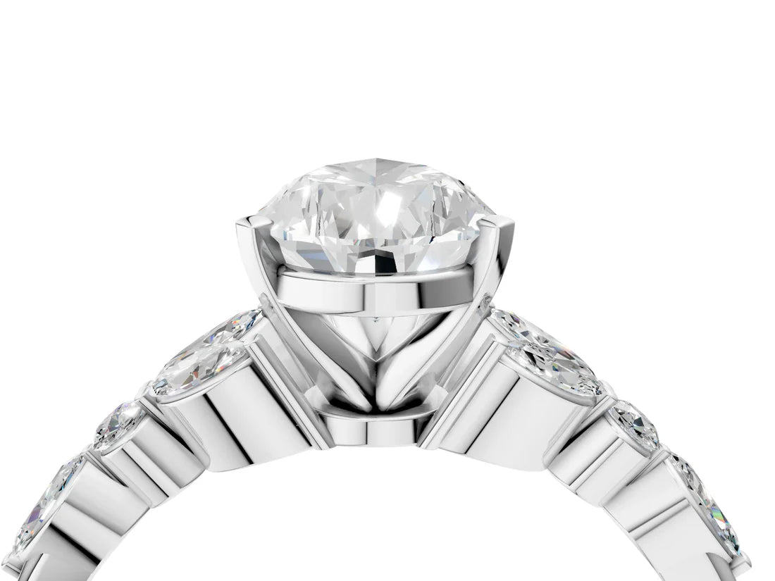 Pear Cut Lab Diamond Solitaire Ring with Side Stones and Four-Prong Setting| D VS1
